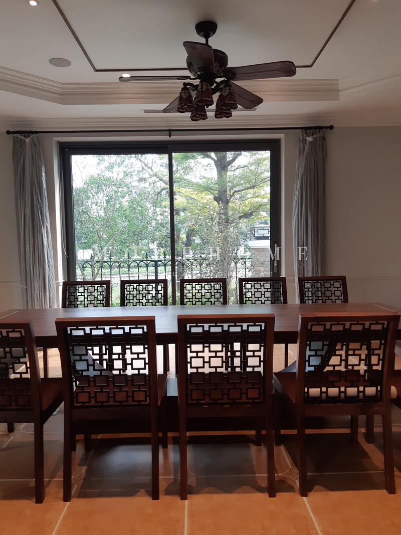Thi công bộ bàn ăn 10 ghế gỗ tự nhiên có tựa thoải mái tiện nghi cho sử dụng thẩm mỹ cao cho không gian