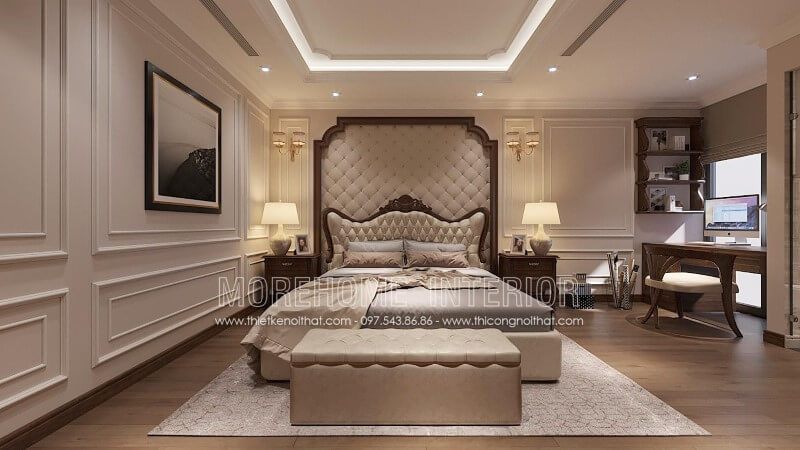 . Morehome đã thiết kế và sản xuất giường ngủ gỗ óc chó kiểu dáng tân cổ điển cao cấp này.